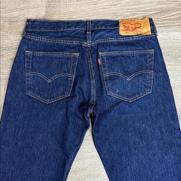 Levi’s 501 Shrink-to-Fit Men’s Button-Fly Straight Leg Jeans Dark Blue Sz 32x32 - Picture 7 of 12
